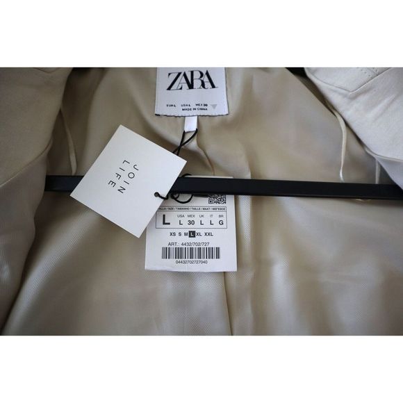 Zara Women's Sz Large Beige Basic Short Sleeved Linen Blend Cropped Blazer - Picture 7 of 7